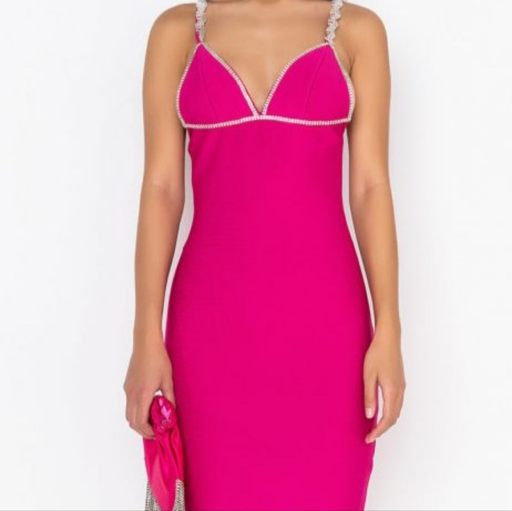 AKIRA Stepping Out Like Midi Dress with Rhinestones (Small; Pink)